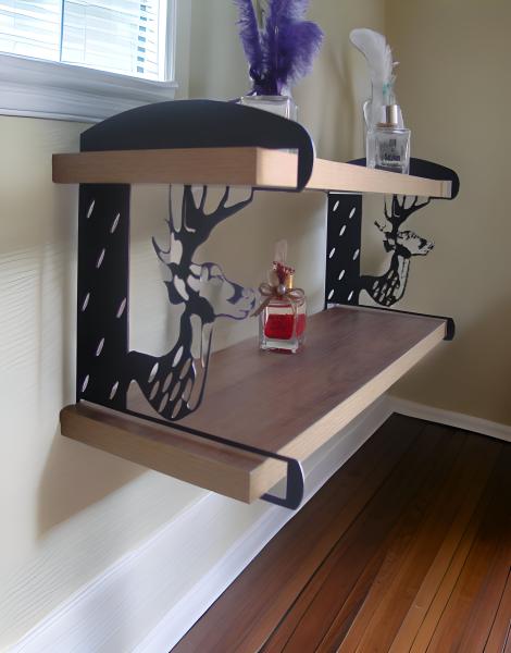 Geyik Temalı Duvar Rafı İkili