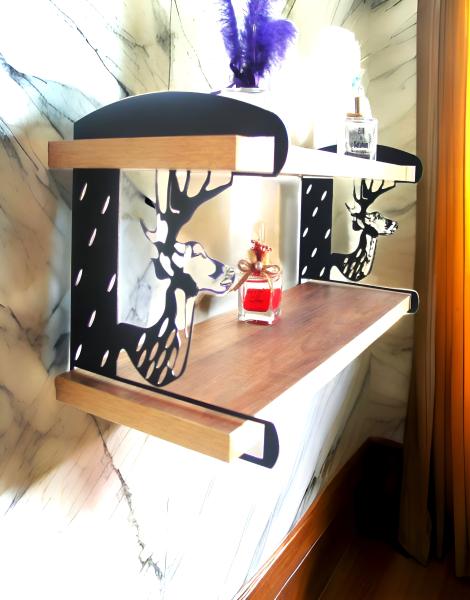 Geyik Temalı Duvar Rafı İkili